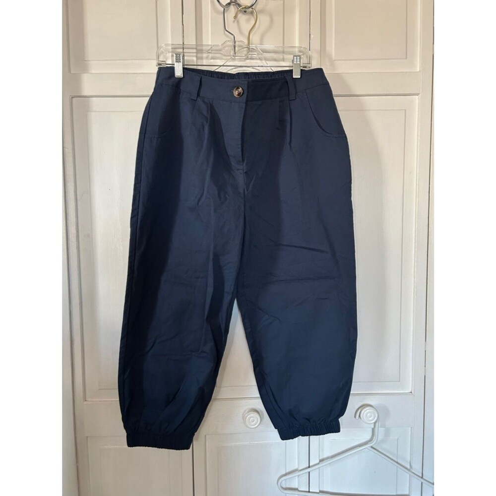 HALARA 100% Cotton Navy High-Rise Elastic Waist Pants - Size LP